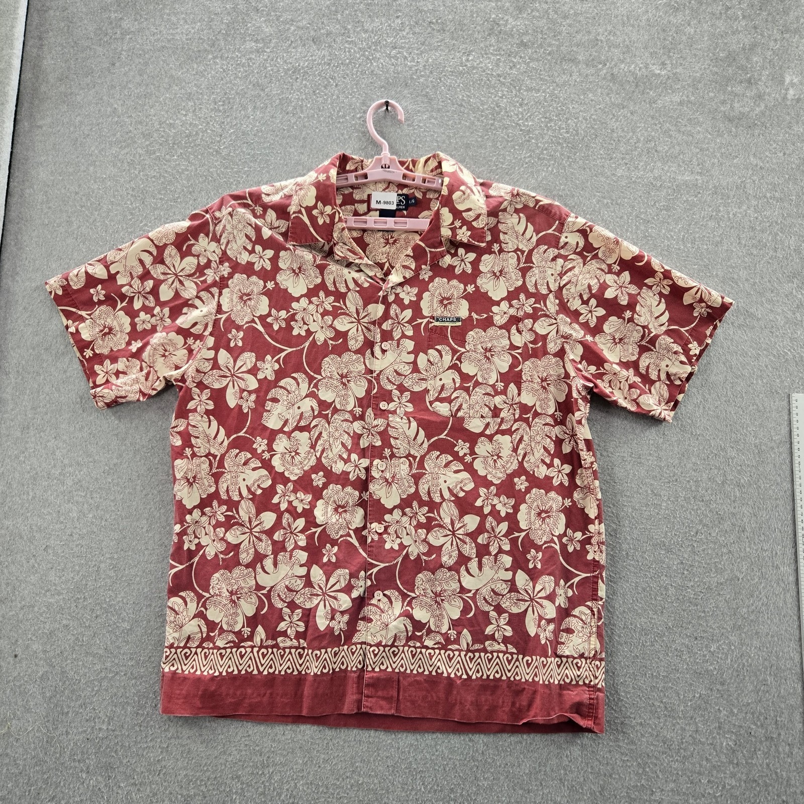 Vintage Chaps Ralph Lauren Men Button Up Shirt L/G Red Floral Hawaiian